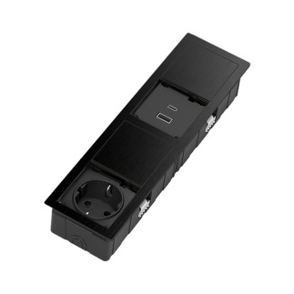 MONO-2+USB eluttag borstat svart